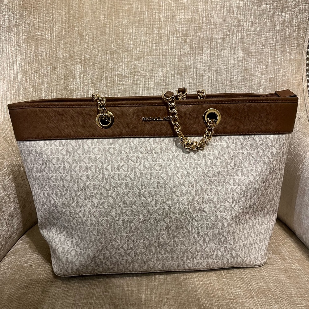 Michael Kors Tan and Cream Tote Bag